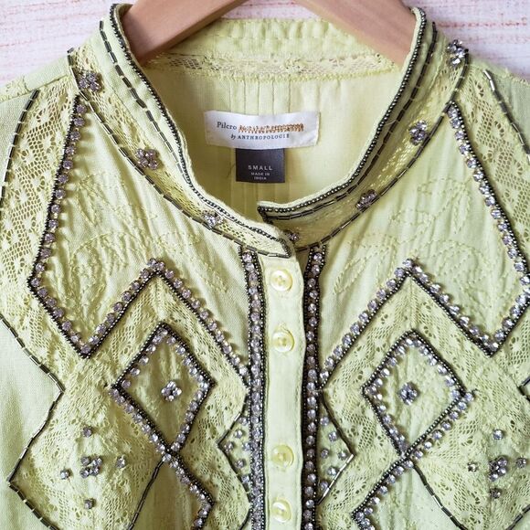 Pilcro Nayeli Beaded Embellished Western Style Shirt Blouse Cotton Size Small - Picture 6 of 13